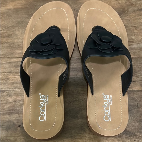 Corkys Black and Tan Floral Sandals size 10 So Delish NEW - Picture 3 of 6